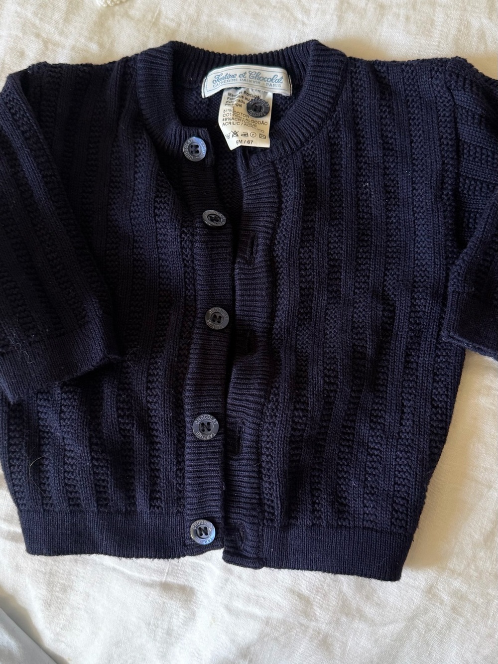 Tartine et Chocolat Navy Ribbed Knit Cardigan 6 months